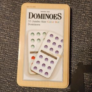 Dominoes Double Nines 9:9 set Complete Colored Tiles in Tin Container